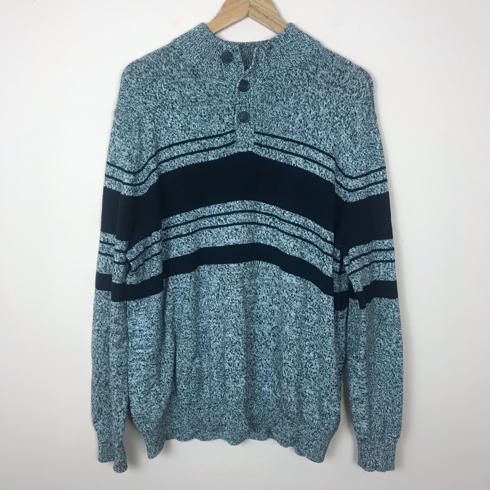 Croft & Barrow Quarter Button Henley Knit Sweater Navy & Grey XXL